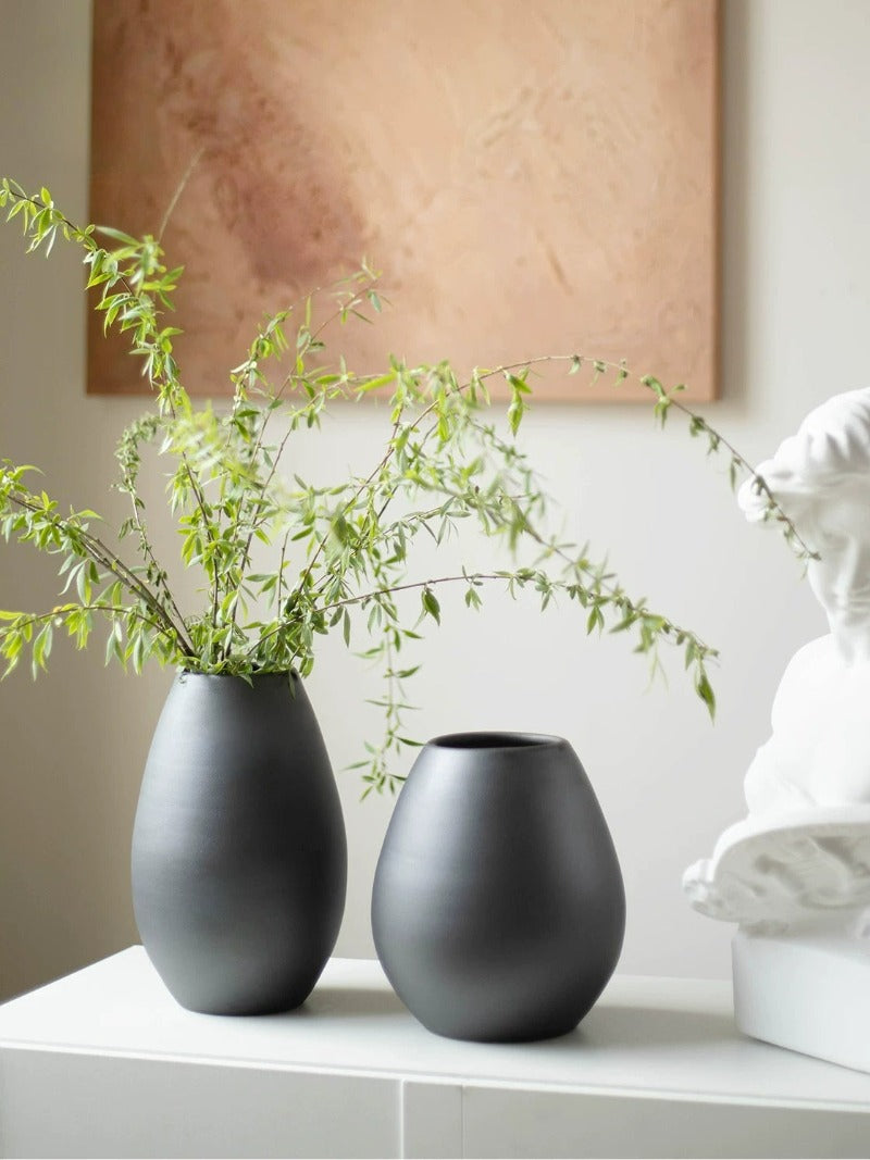 Black Ceramic Vase, Jingdezhen Wabi‑Sabi Table Vase for Home Decor