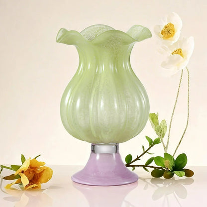 Modern French Tall Green Glass Vase Aesthetic Flower Arrangement Ornament for Living Room Home Table Decor
