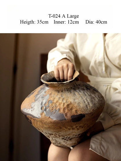 Wabi Sabi Ceramic Vase, Retro Rough Pottery Vessel for Home Decor