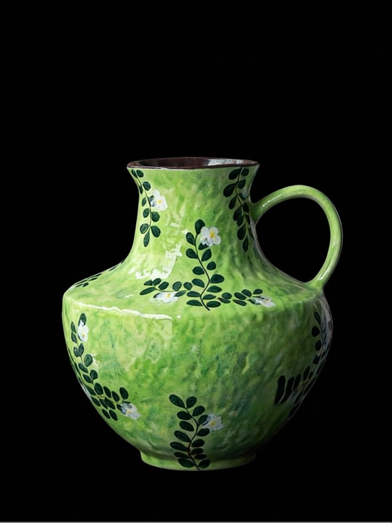 New Chinese Wabi-Sabi Painted Floral Vase with Single Handle – Hydroponic Flower Arrangement for Living Room & Study Decor