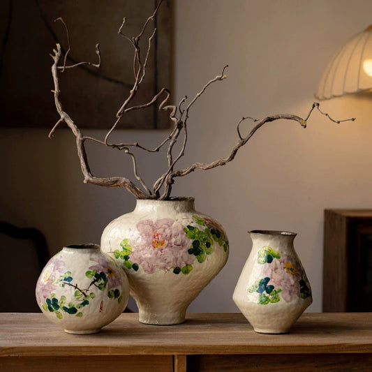 High End New Chinese Hand Painted Peony Ceramic Vase Jingdezhen Living Room Hydroponic Decor