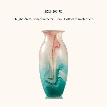 Swirl Glass Vase, Gradient Blown Glass Vessel for Living & Dining Table Floral Decor