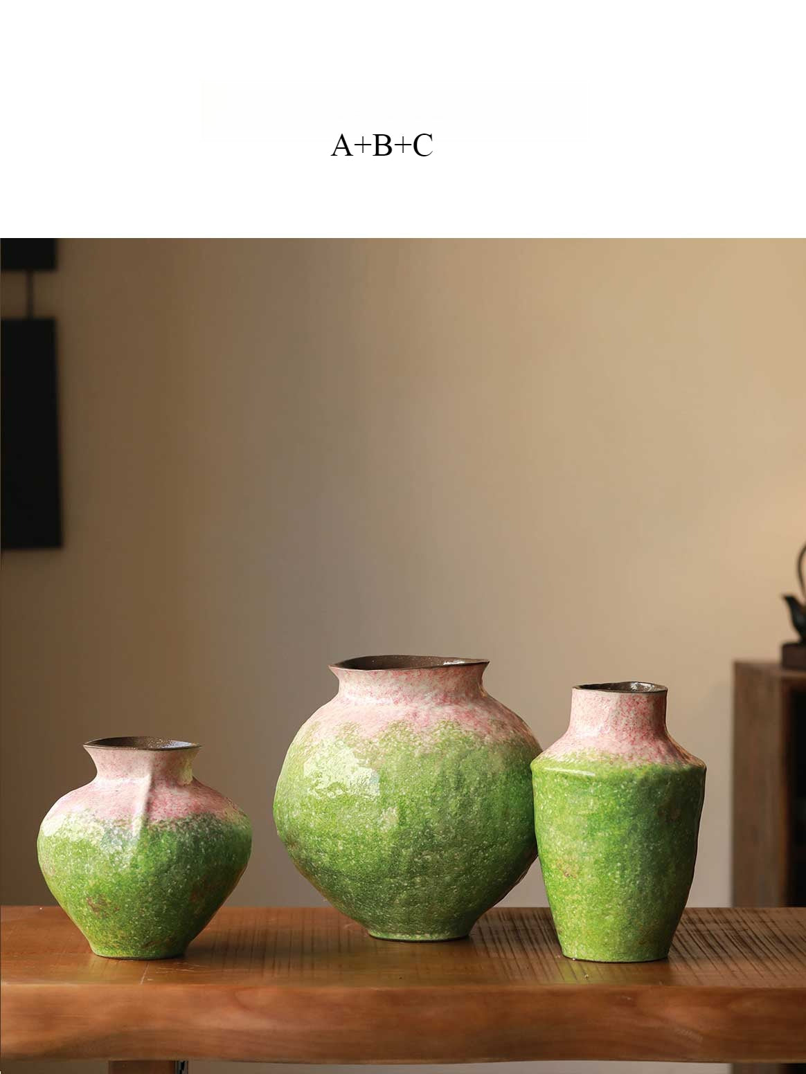 Chinese Aesthetic Gradient Green Ceramic Vase Fresh Floral Vessel for Tea Room Living Room Decor