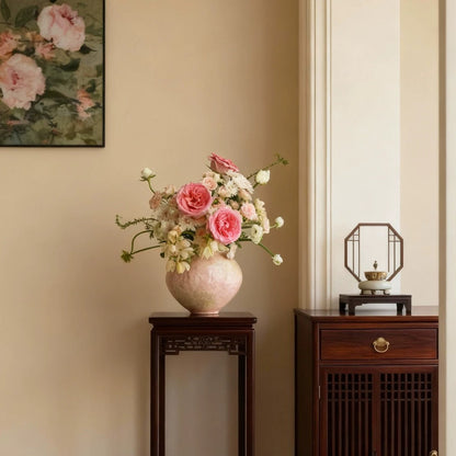 Pastel Pink Ceramic Vase Luxury New Chinese Tabletop Floral Vessel for Living Room Entryway Decor