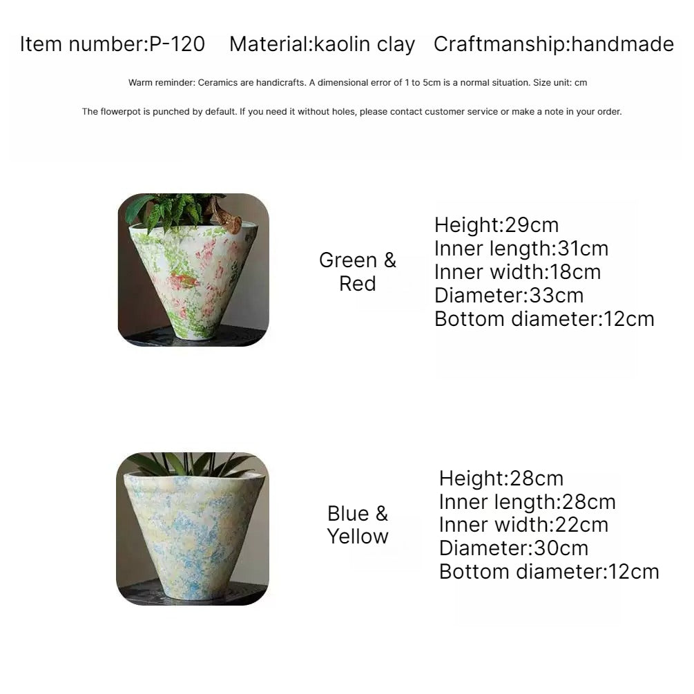 Handmade Jingdezhen Kiln Glaze Tapered Plant Pot For Home Floral Landscape Decor Gift