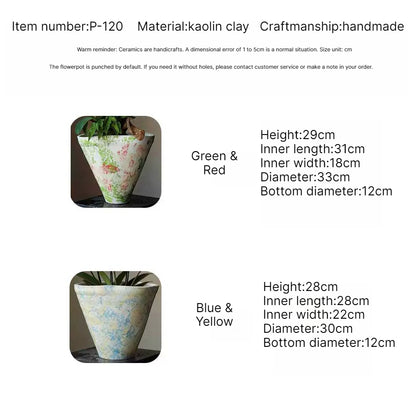 Handmade Jingdezhen Kiln Glaze Tapered Plant Pot For Home Floral Landscape Decor Gift