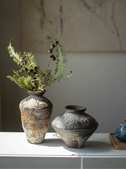 Wabi Sabi Ceramic Vase, Retro Rough Pottery Vessel for Home Decor