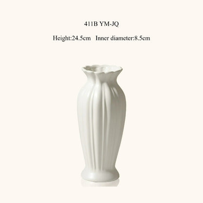 Fluted Ceramic Vase, Cream Vintage Minimalist Vessel for Dining & Living Room Flower Decor